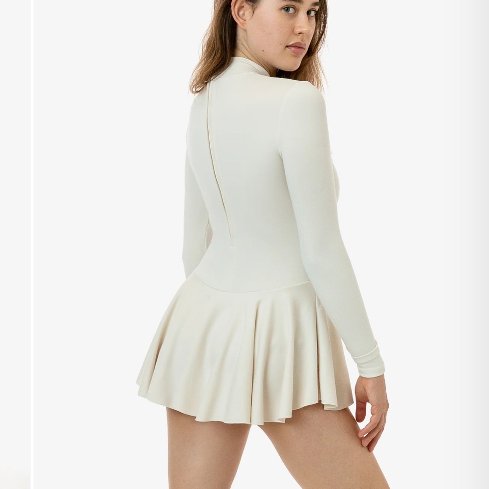 Ponte Long Sleeve Mockneck Skirted Leotard Ivory